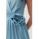 Rochie lunga din satin bleu cu floare in talie PalomaR 5 - jojofashion.ro