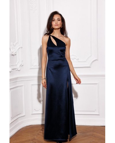 Rochie de ocazie lunga din satin bleumarin navy cu umerii goi MoanaR Rochii lungi, Rochie de ocazie lunga din satin bleumarin navy cu umerii goi MoanaR - jojofashion.ro