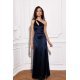 Rochie de ocazie lunga din satin bleumarin navy cu umerii goi MoanaR 2 - jojofashion.ro