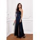Rochie de ocazie lunga din satin bleumarin navy cu umerii goi MoanaR 3 - jojofashion.ro