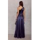 Rochie lunga din satin bleumarin navy cu un umar gol Inez 3 - jojofashion.ro