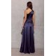 Rochie de ocazie lunga, din satin, bleumarin navy, cu un umar gol, Inez 3 - jojofashion.ro