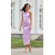 Rochie lunga din satin lila cu un umar gol Lamia 2 - jojofashion.ro