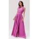 Rochie lunga din satin roz cu floare in talie PalomaR 2 - jojofashion.ro