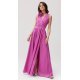 Rochie de ocazie lunga, din satin, roz, cu floare in talie, PalomaR 2 - jojofashion.ro