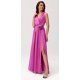 Rochie de ocazie lunga, din satin, roz, cu floare in talie, PalomaR 3 - jojofashion.ro