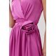 Rochie lunga din satin roz cu floare in talie PalomaR 5 - jojofashion.ro