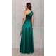 Rochie lunga verde smarald din satin cu un umar gol Inez 3 - jojofashion.ro