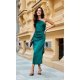 Rochie lunga verde smarald din satin mulata cu un umar gol Lamia 5 - jojofashion.ro