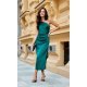 Rochie de ocazie lunga, din satin verde smarald, mulata, cu un umar gol, Lamia 5 - jojofashion.ro