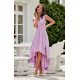 Rochie de ocazie midi, din satin lila, asimetrica, cu trena, Jennifer 2 - jojofashion.ro