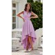 Rochie de ocazie midi, din satin lila, asimetrica, cu trena, Jennifer 3 - jojofashion.ro