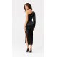 Rochie neagra din satin mulata cu un umar gol Jonna 3 - jojofashion.ro