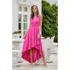 Rochie de ocazie midi, din satin roz fucsia, asimetrica, cu trena, Jennifer 2 - jojofashion.ro