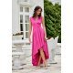 Rochie de ocazie midi, din satin roz fucsia, asimetrica, cu trena, Jennifer 4 - jojofashion.ro