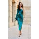 Rochie de ocazie midi, din satin, verde, mulata, cu un umar gol, Jonna 2 - jojofashion.ro