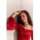 Rochie scurta rosie mulata din catifea cu maneca lunga drapata Zehra 5 - jojofashion.ro