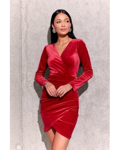 Rochie scurta rosie mulata din catifea cu maneca lunga petrecuta Lissa Rochii scurte, Rochie scurta rosie mulata din catifea cu maneca lunga petrecuta Lissa - jojofashion.ro