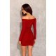 Rochie scurta mulata rosie din lurex cu maneca lunga si umeri goi Yssa 3 - jojofashion.ro