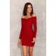 Rochie scurta mulata rosie din lurex cu maneca lunga si umeri goi Yssa 4 - jojofashion.ro