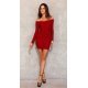 Rochie scurta mulata rosie din lurex cu maneca lunga si umeri goi Yssa 5 - jojofashion.ro