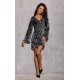 Rochie de seara scurta, din paiete, argintie, cu maneca lunga, ZoeR 5 - jojofashion.ro