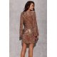 Rochie de seara scurta, din paiete, aurie cupru, cu maneca lunga, ZoeR 3 - jojofashion.ro