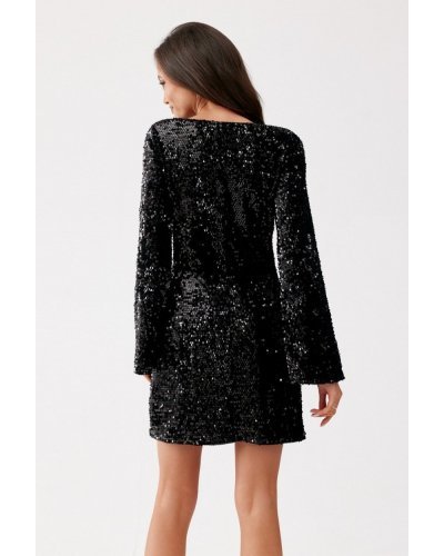 Rochie scurta neagra din paiete cu maneca lunga ZoeR Rochii scurte, Rochie scurta neagra din paiete cu maneca lunga ZoeR - jojofashion.ro