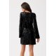 Rochie de ocazie scurta, din paiete, neagra, cu maneca lunga, ZoeR 3 - jojofashion.ro