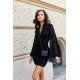 Rochie scurta neagra mulata cu maneca lunga drapata Elyanna 3 - jojofashion.ro
