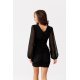 Rochie scurta neagra mulata cu maneca lunga drapata Elyanna 4 - jojofashion.ro