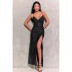 Rochie de seara lunga neagra mulata din brocard cu umerii goi Frida 2 - jojofashion.ro