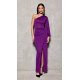 Rochie lunga mulata din brocard mov cu un umar gol si maneca lunga Narcisse 2 - jojofashion.ro