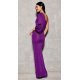 Rochie lunga mulata din brocard mov cu un umar gol si maneca lunga Narcisse 3 - jojofashion.ro