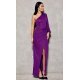 Rochie de seara lunga din brocard mov, cu un umar gol si maneca lunga, Narcisse 4 - jojofashion.ro