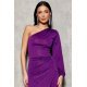 Rochie de seara lunga din brocard mov, cu un umar gol si maneca lunga, Narcisse 5 - jojofashion.ro