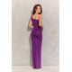 Rochie lunga mulata din brocard mov cu un umar gol Elaisa 3 - jojofashion.ro