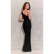 Rochie lunga neagra mulata din brocard cu un umar gol Elaisa 3 - jojofashion.ro