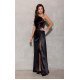 Rochie lunga neagra din satin cu un umar gol Inez 4 - jojofashion.ro