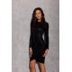 Rochie de seara scurta, din paiete, neagra, mulata, cu maneca lunga, Millane 4 - jojofashion.ro