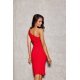 Rochie scurta rosie mulata din brocard cu un umar gol Diedra 5 - jojofashion.ro