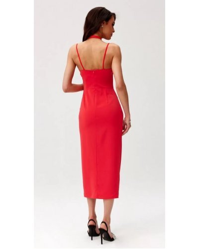 Rochie rosie mulata midi cu floare MaribelR Rochii rosii, Rochie rosie mulata midi cu floare MaribelR - jojofashion.ro