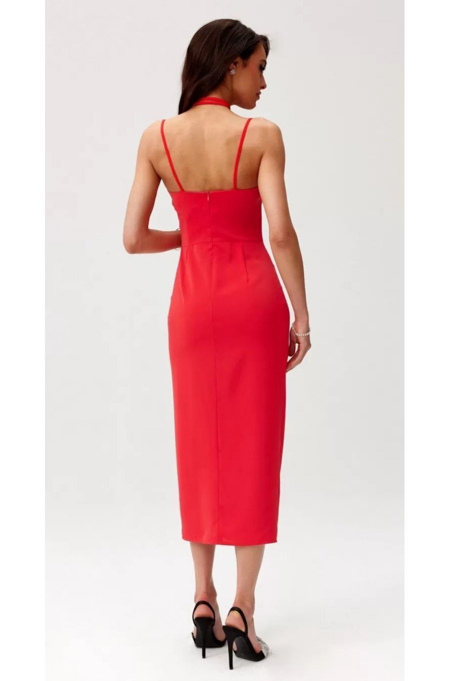 Rochie rosie mulata midi cu floare MaribelR Rochie rosie mulata midi cu floare MaribelR 2 - jojofashion.ro