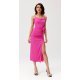 Rochie roz fucsia mulata midi cu floare MaribelR 2 - jojofashion.ro