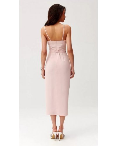 Rochie roz pudra mulata midi cu floare MaribelR Rochii de zi, Rochie roz pudra mulata midi cu floare MaribelR - jojofashion.ro
