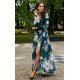Rochie de vara lunga din voal verde smarald cu flori vaporoasa cu maneca lunga Anamaria 2 - jojofashion.ro