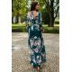 Rochie de vara lunga din voal verde smarald cu flori vaporoasa cu maneca lunga Anamaria 5 - jojofashion.ro