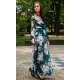 Rochie de vara lunga din voal verde smarald cu flori vaporoasa cu maneca lunga Anamaria 6 - jojofashion.ro
