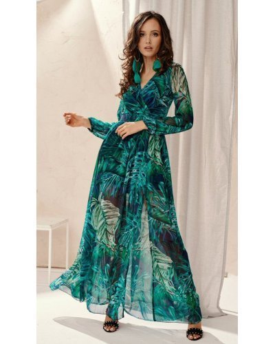 Rochie de vara lunga din voal verde vaporoasa cu maneca lunga Anamaria Rochie de vara lunga din voal verde vaporoasa cu maneca lunga Anamaria - jojofashion.ro