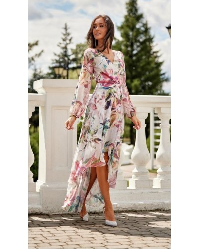 Rochie din voal lunga ecru cu flori mari vaporoasa cu maneca lunga Sureya Rochii de zi, Rochie din voal lunga ecru cu flori mari vaporoasa cu maneca lunga Sureya - jojofashion.ro